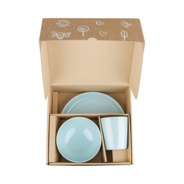 Набор посуды 3 предмета Облака Аква (стакан, тарелка, салатник)