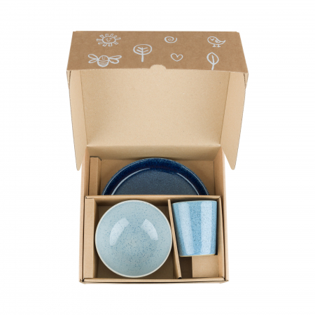 Набор посуды 3 предмета Голубая дымка (стакан, тарелка, салатник)