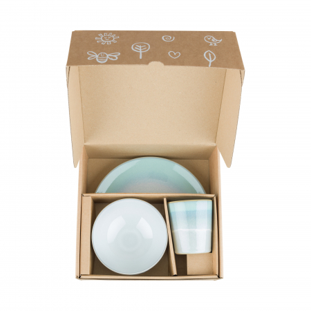 Набор посуды 3 предмета Кварц голубой(стакан, тарелка, салатник)